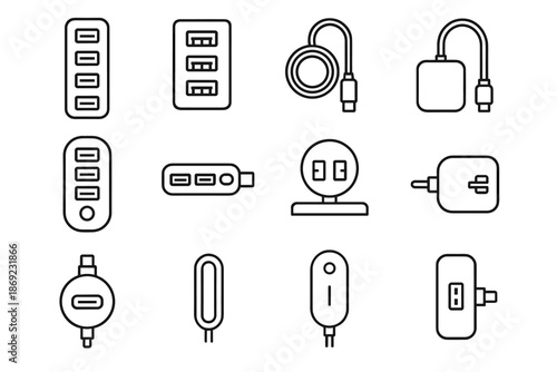 Plug port magnetic configuration oval indicator usb power hub vector icon signal