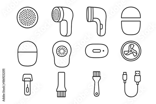 Fan shaver switch icon charging compact indicator lint vector storage usb portable