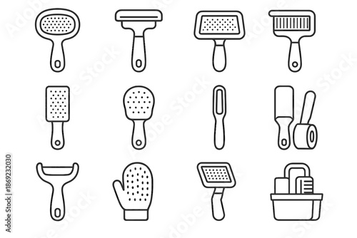 Cleaning tray pet handle icon vector pad brush detachable grooming bristles