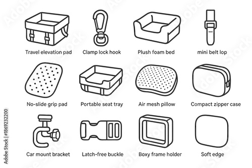 Elevation pad edge zipper boxy icon travel pillow frame clamp pet vector