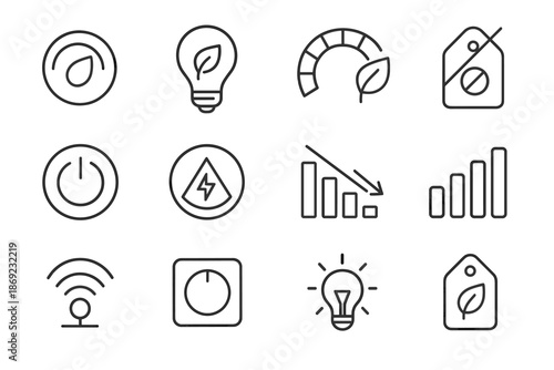 Vector icon leaf auto light dim brightness plate saving signal energy mode