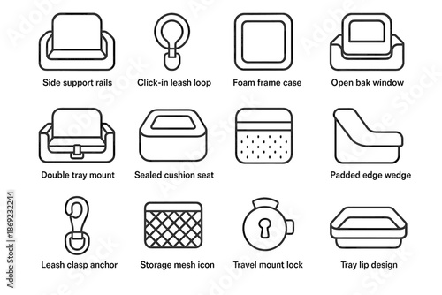 Open case pet vector edge leash window support rails icon lock travel