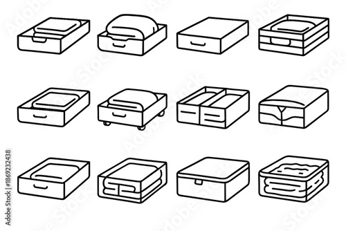 Linen storage icon bedding bin divider vector tray pillow box