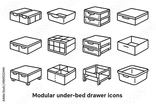 Icon pull drawer connected modular tray bin units vector shell icons