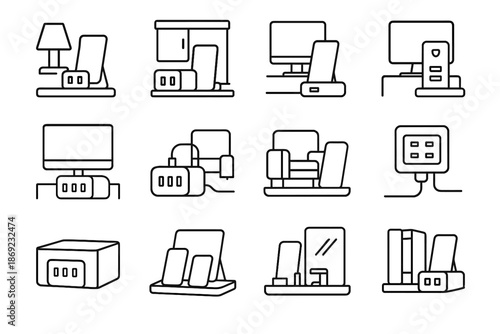 Nightstand charger icons usb office vector sofa hub icon station bedside arm