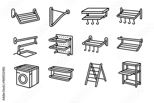 Folding modular tray unit icon laundry foldable rack rod wall vector