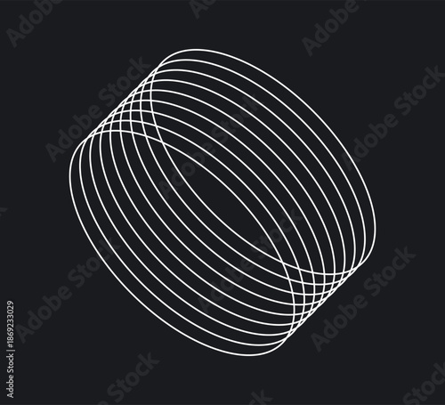 Decorative minimalistic brutalist circle form. Future design line shape for art collage. Abstract geometric brutalist circle figure. Graphic element. Vector illustration isolated on black background.