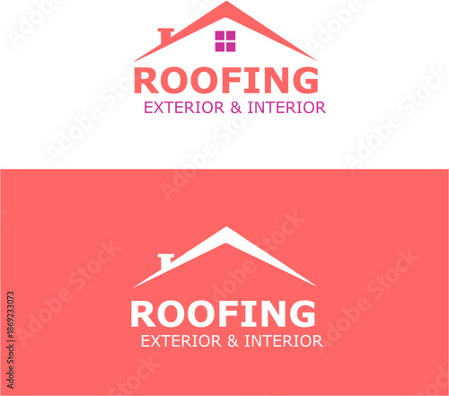 Roofing company logo with house silhouette and text clean vector design for construction and home improvement services