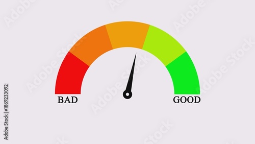 A colorful gauge meter with a needle pointing to a specific rating level