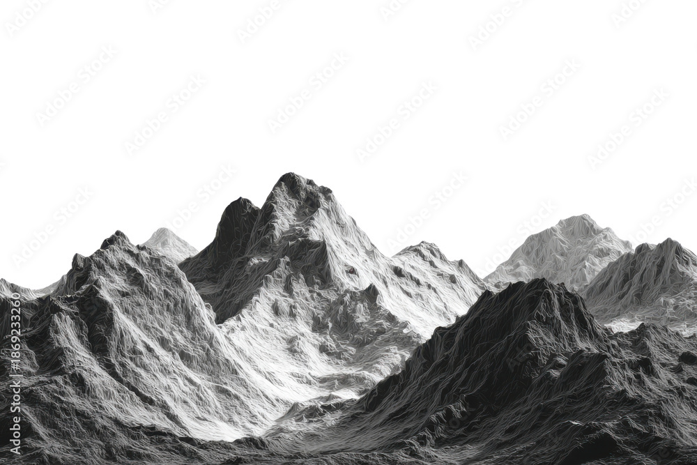 Obraz premium Dramatic Black And White Mountain Range With Sharp Peaks And Deep Valleys mountains mountainrange