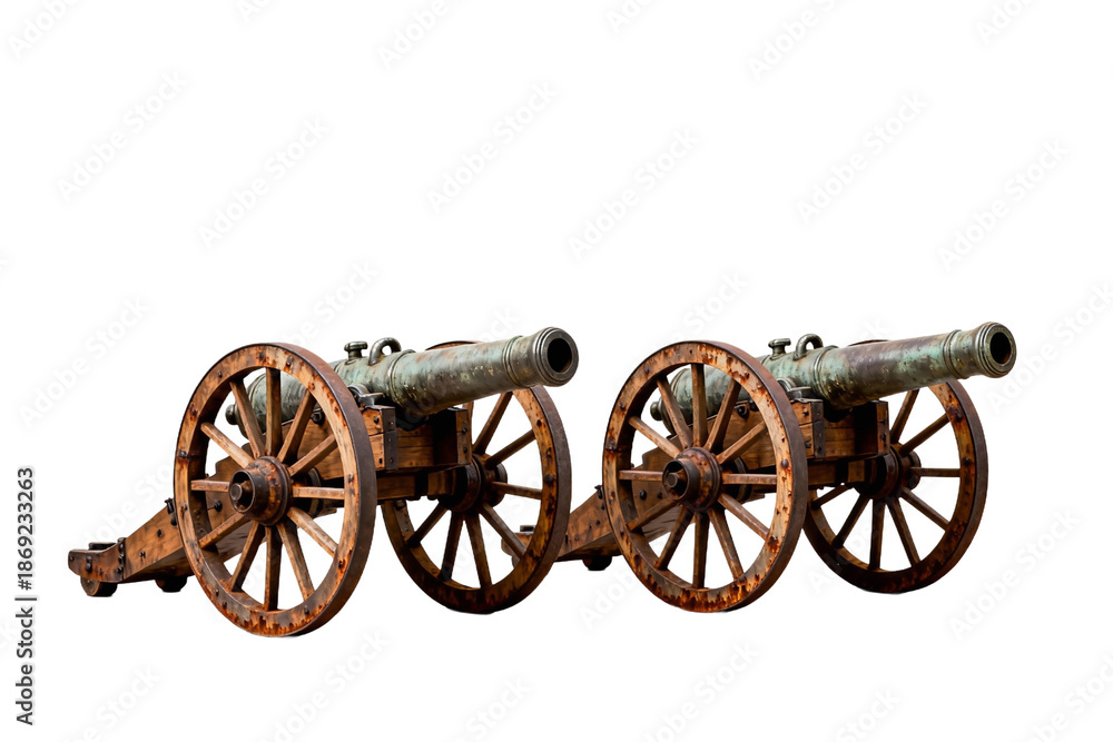 Fototapeta premium Vintage Cannons with Wooden Wheels
