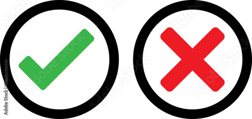 Check and cross symbols in circles