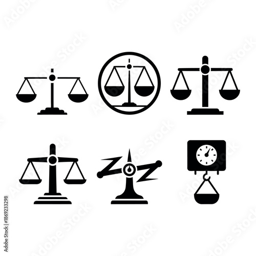 Scales Icons Set – Balance, Justice, Measurement and Business Symbols