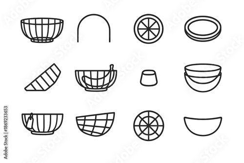 Arch fruit view wire vector ring side bowl slot angled label icon