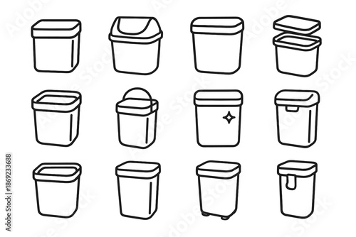 Countertop detachable square icon surface bin swing lid waste mini top vector