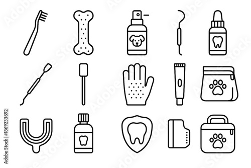 Scraper textured icon sponge dog hygiene paste dental vector bag