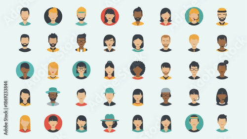 Collection of Diverse User Profile Icons Representing People.