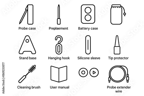 Vector sleeve battery digital thermometer stand tip icon brush symbol probe silicone