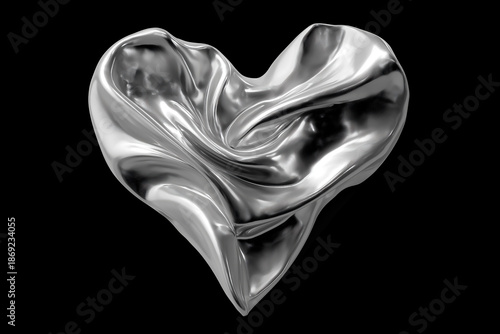 Shiny chrome heart shape symbol isolated on transparent background