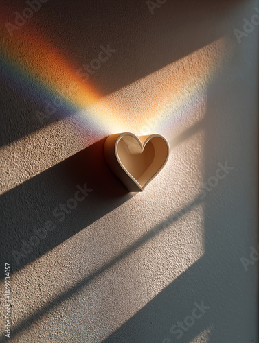 Shiny pastel heart shape symbol isolated on wall