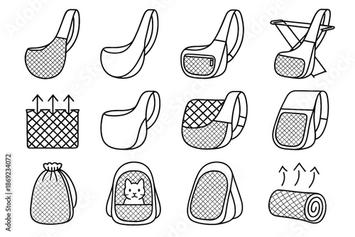 Outline lightweight vector flap opening fine side icon sling arrow mesh pet