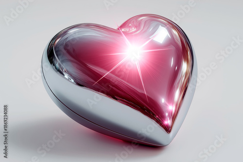 Shiny pink heart shape symbol isolated on white background