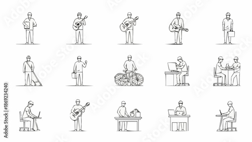 Collection of Hand Drawn People Engaged in Various Activities.