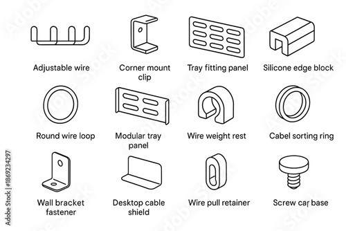 Vector cable fitting screw icon wire pull table clip adjustable mount ring