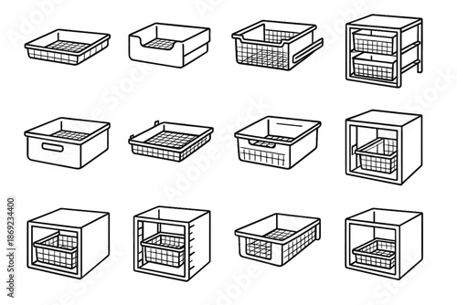 Modular recessed rail markers support vector icons crate drawer stackable bin icon