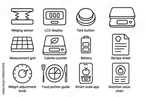 Digital scale grid measurement food counter value icon lcd chart vector