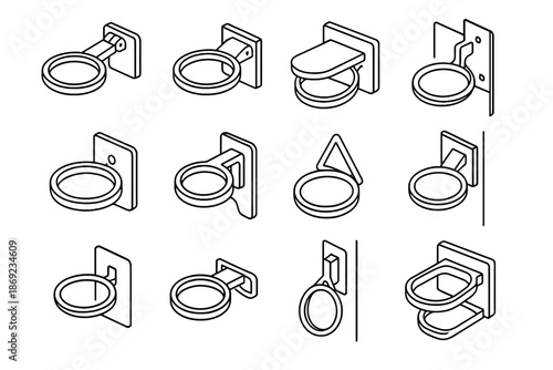 Button foldable screw cup ring tray bar vector holder release hanging icon