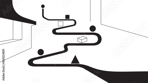 Minimalist abstract black and white maze illustration