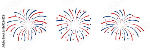 Set of Patriotic Fireworks Illustrations in Red White and Blue Colors Isolated Vector Illustration on White Background