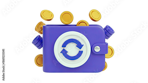 Digital Wallet with Refresh Symbol and Gold Coins