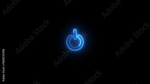 Glowing neon power button icon animation. Switch startup neon turns on off button animation.  Neon power reset button sign animation.