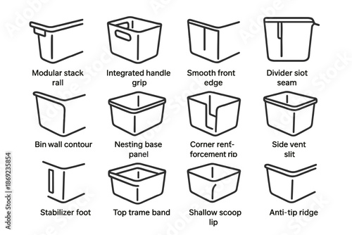 Modular frame smooth icon pantry side handle shallow vector bin icons foot