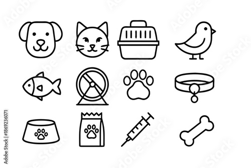 Set of pets animals domestic care vector icons dog cat bird fish elements