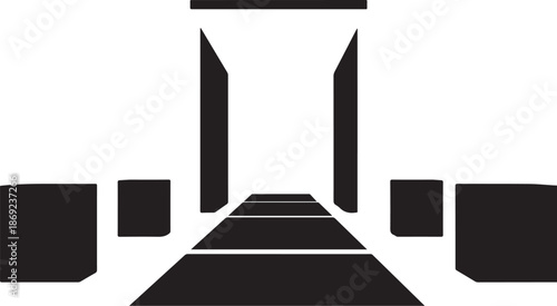 Geometric shapes forming a pathway to an archway