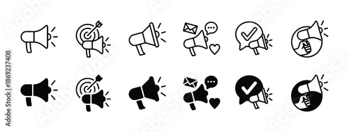 Set of Promotion and Marketing Announcement Vector Icons in Outline and Glyph Style