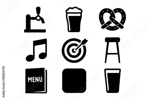 Set of pub elements silhouette icons vector