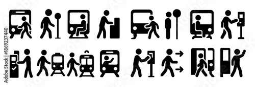 Set of public transportation and passenger icons vector illustration in modern style design for website mobile app and print