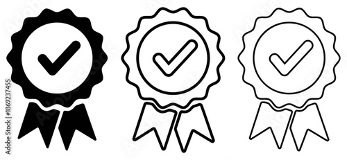 Set of Quality and Guarantee Badge Icons Featuring Ribbons and Checkmarks