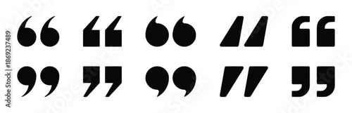Set of Quotation Mark Punctuation Symbol Quote Sign Speech Bubble Icon Left Right Pointing Vector Illustration Isolated on White Background