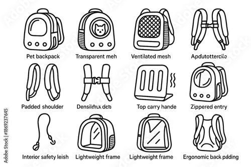 Vents icons ergonomic backpack pet vector entry padded leash carrier icon frame