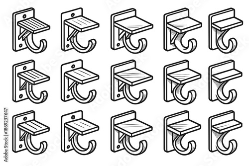 Plate corner surface rib crest icon support curve hook modern vector shelf