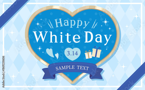 ホワイトデーフレーム_リボンとハート_白_横