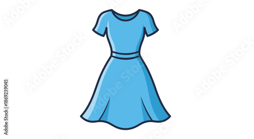 Charming sky blue short-sleeved dress illustration with a cinched waist, perfect for elegant fashion concepts and delightful design elements in a