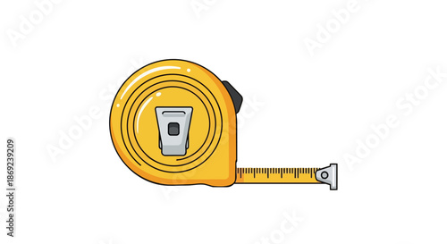A bright yellow retractable tape measure with its metallic blade extended, signifying precision and accuracy for construction, DIY, and crafting