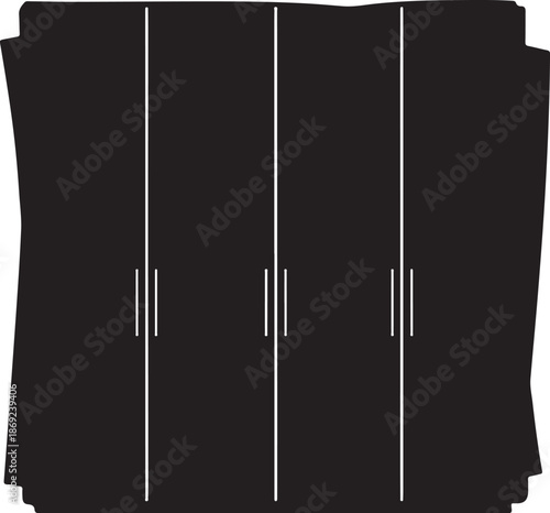 Black wardrobe with four doors and silver handles