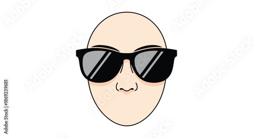 A striking minimalist illustration of a bald head wearing cool dark sunglasses a stylized and anonymous figure presented with a clean modern graphic